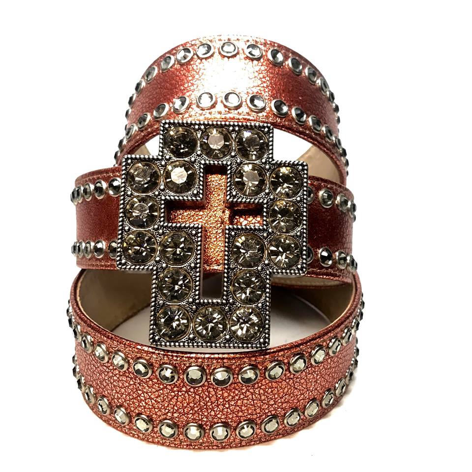 b.b. Simon 'Cross Orange Chrome' Double Row Crystal Belt - Dudes Boutique
