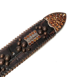 b.b. Simon Dark Brown Quad Studded Crystal Belt - Dudes Boutique
