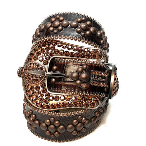 b.b. Simon Dark Brown Quad Studded Crystal Belt - Dudes Boutique