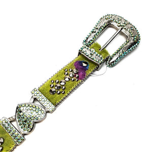 b.b. Simon 'Green Heart' Pony Crystal Belt - Dudes Boutique