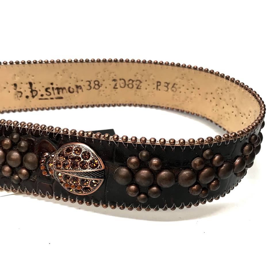 b.b. Simon Dark Brown Quad Studded Crystal Belt - Dudes Boutique