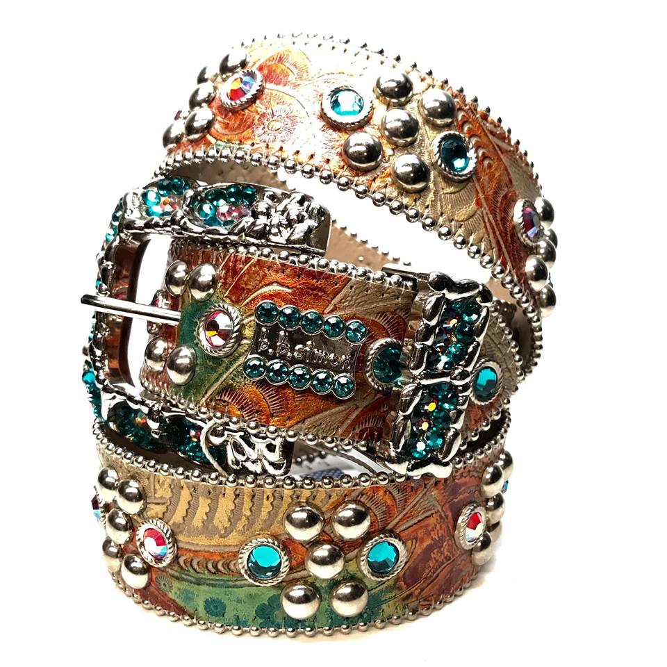 b.b. Simon Multicolor Quad Studded Crystal Belt - Dudes Boutique