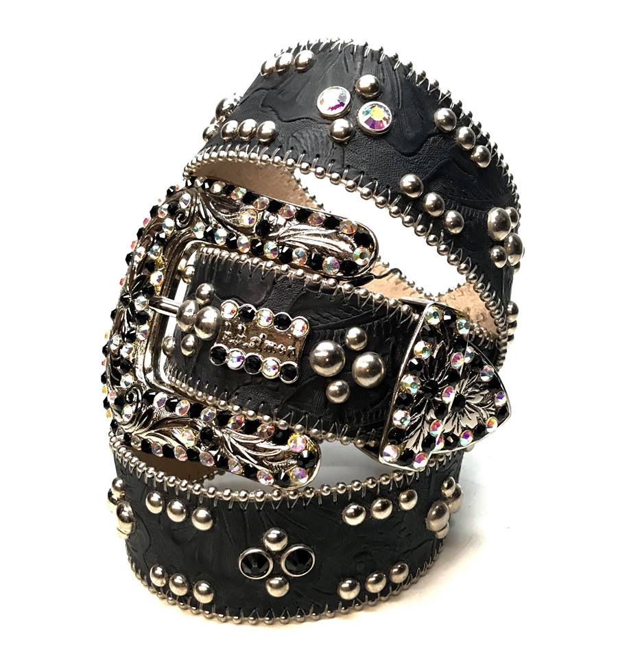 b.b. Simon 'Multicolor Lotus' Embossed Crystal Belt - Dudes Boutique