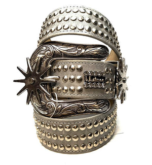 b.b. Simon 'Silver Triple Studded' Spinner Belt - Dudes Boutique