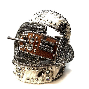 b.b. Simon 'Brown Butter Studded' Pony Crystal Belt - Dudes Boutique