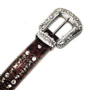 b.b. Simon 'Double Row Studded' Dark Brown Crystal Belt - Dudes Boutique
