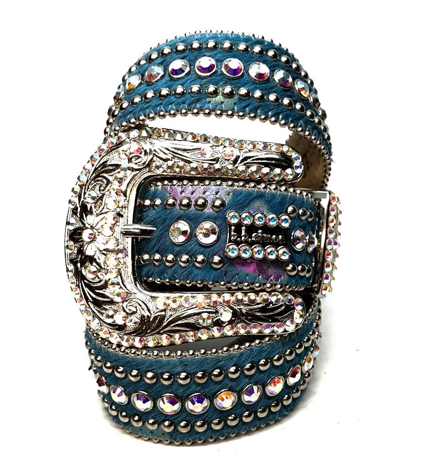 b.b. Simon 'Ocean Blue' Pony Crystal Belt - Dudes Boutique