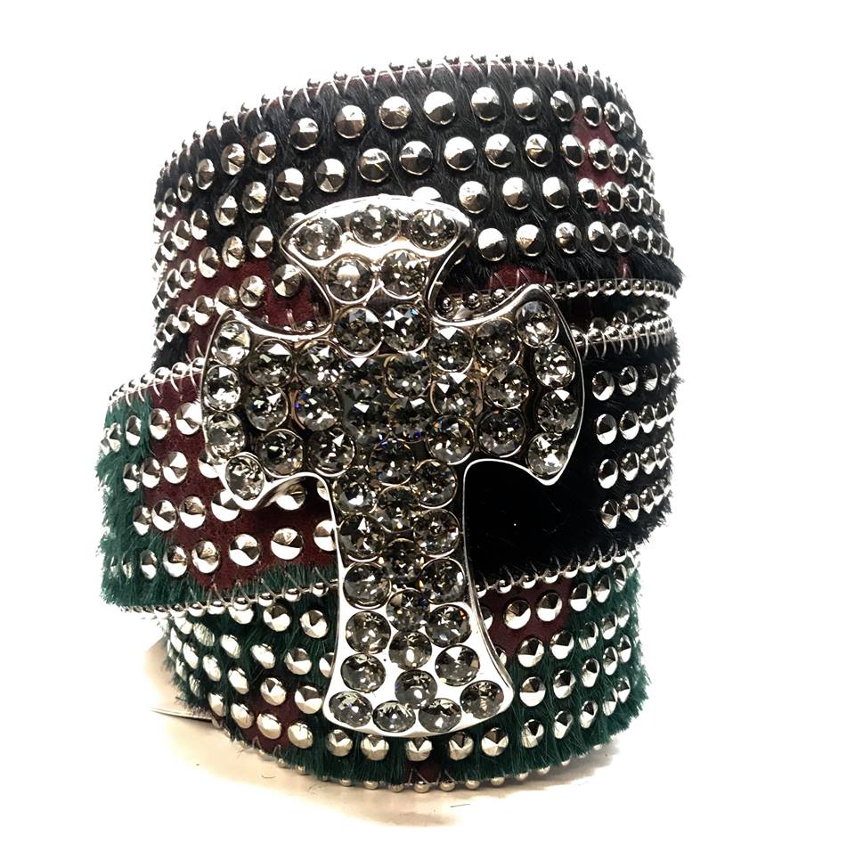 b.b. Simon 'Cross Quad Studded' Pony Crystal Belt - Dudes Boutique