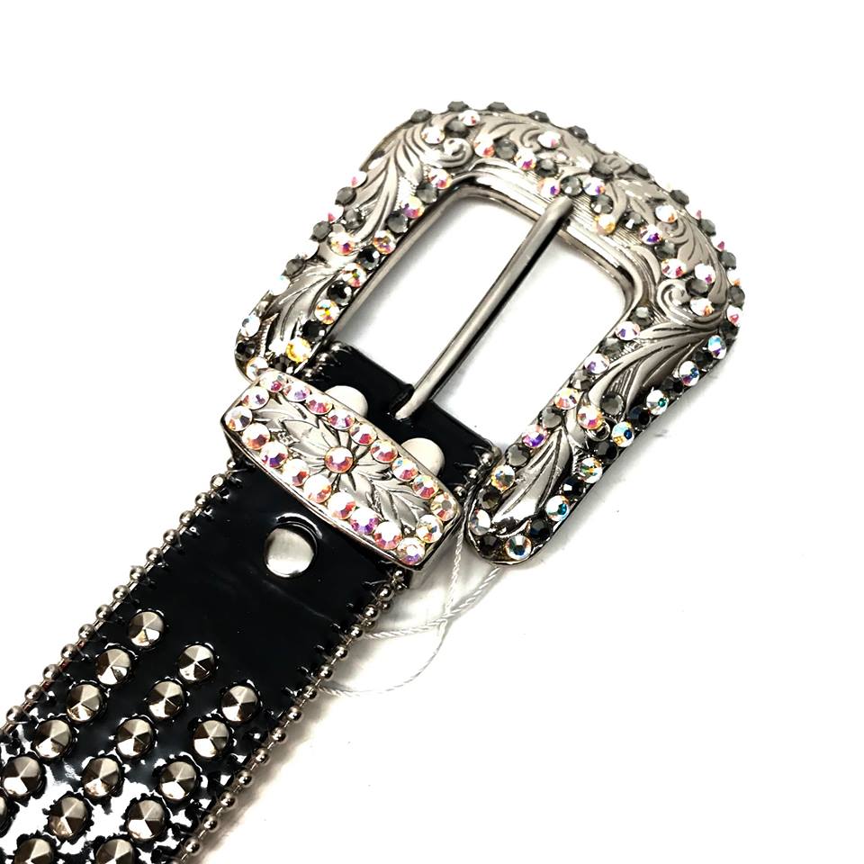b.b. Simon 'Triple Studded' Patent Crystal Belt - Dudes Boutique