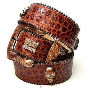 b.b. Simon 'Skull Chocolate Croco' Crystal Belt - Dudes Boutique