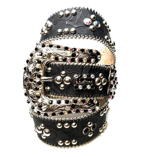 b.b. Simon 'Multicolor Lotus' Embossed Crystal Belt - Dudes Boutique
