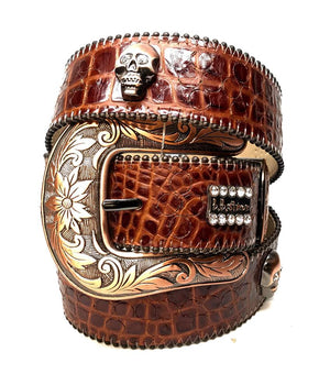 b.b. Simon 'Skull Chocolate Croco' Crystal Belt - Dudes Boutique