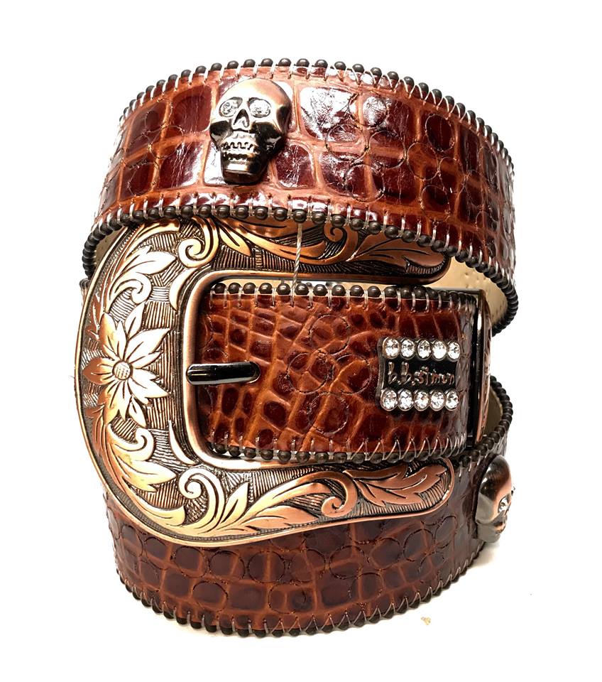 b.b. Simon 'Skull Chocolate Croco' Crystal Belt - Dudes Boutique