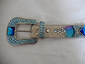 b.b. Simon "Sky Blue" Crystal Pony Hair Belt - Dudes Boutique