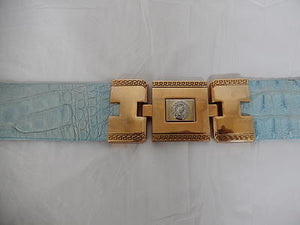 Los Altos Gold and Blue Horn Back Crocodile Belt - Dudes Boutique