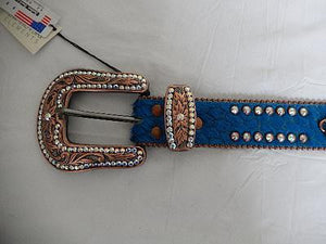 b.b. Simon Bronze & Blue Crystal Belt - Dudes Boutique