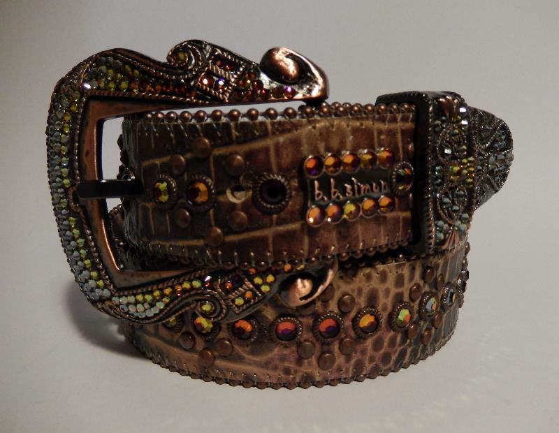 b.b. Simon Bronze Croco Crystal Belt - Dudes Boutique