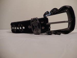 b.b. Simon Black Pony Hair Crystal Belt - Dudes Boutique