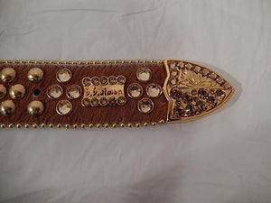 b.b. Simon Gold Studded Brown And White Pony Hair Crystal Belt - Dudes Boutique