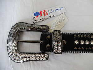 b.b. Simon Black Pony Hair Crystal Belt - Dudes Boutique
