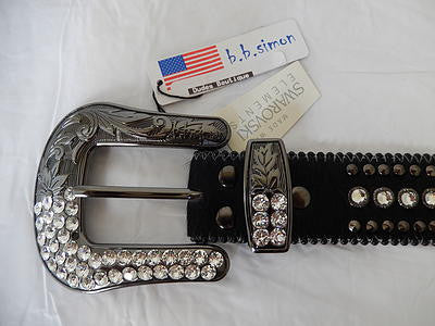 b.b. Simon Black Pony Hair Crystal Belt - Dudes Boutique