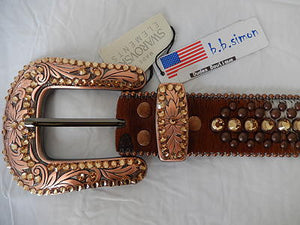 b.b. Simon Studded Bronze Crystal Belt - Dudes Boutique