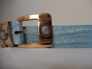 Los Altos Gold and Blue Horn Back Crocodile Belt - Dudes Boutique