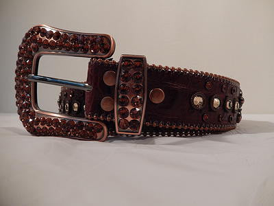 b.b. Simon Brown Pony Hair Crystals Belt - Dudes Boutique