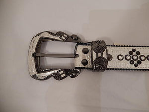b.b. Simon White Gator Print Studded Crystal Belt - Dudes Boutique