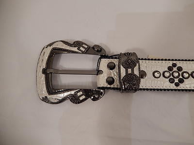 b.b. Simon White Gator Print Studded Crystal Belt - Dudes Boutique