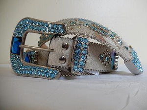 b.b. Simon "Sky Blue" Crystal Pony Hair Belt - Dudes Boutique
