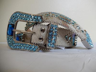 b.b. Simon "Sky Blue" Crystal Pony Hair Belt - Dudes Boutique