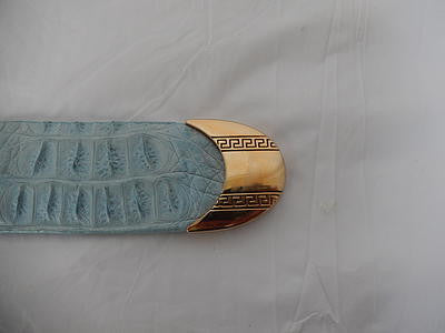 Los Altos Gold and Blue Horn Back Crocodile Belt - Dudes Boutique