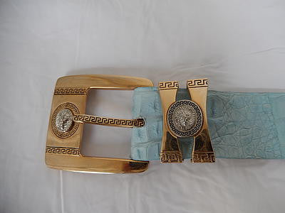 Los Altos Gold and Blue Horn Back Crocodile Belt - Dudes Boutique
