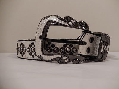 b.b. Simon White Gator Print Studded Crystal Belt - Dudes Boutique