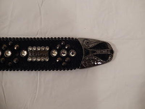b.b. Simon Black Pony Hair Crystal Belt - Dudes Boutique