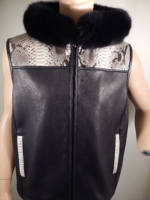 G Gator - 902H Black Natural Python and Fox Hooded Vest - Dudes Boutique