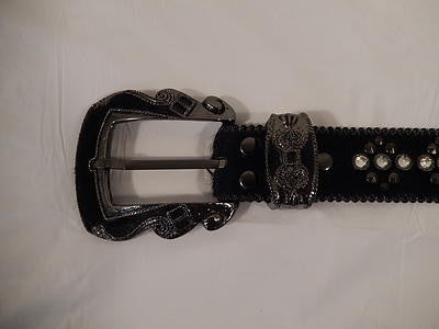 b.b. Simon Black Pony Hair Crystal Belt - Dudes Boutique