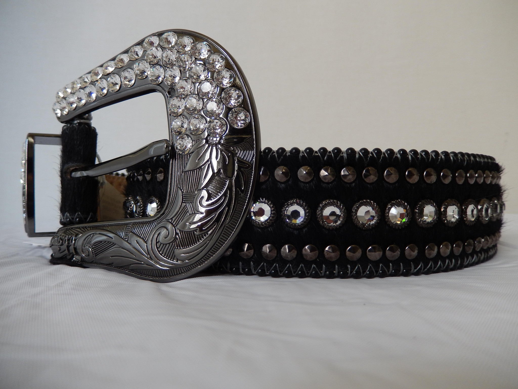 b.b. Simon Black Pony Hair Crystal Belt - Dudes Boutique
