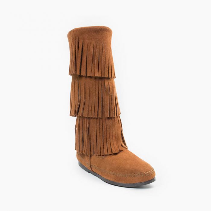 Minnetonka Brown 3-layer Fringe Boot Moccasins - Dudes Boutique