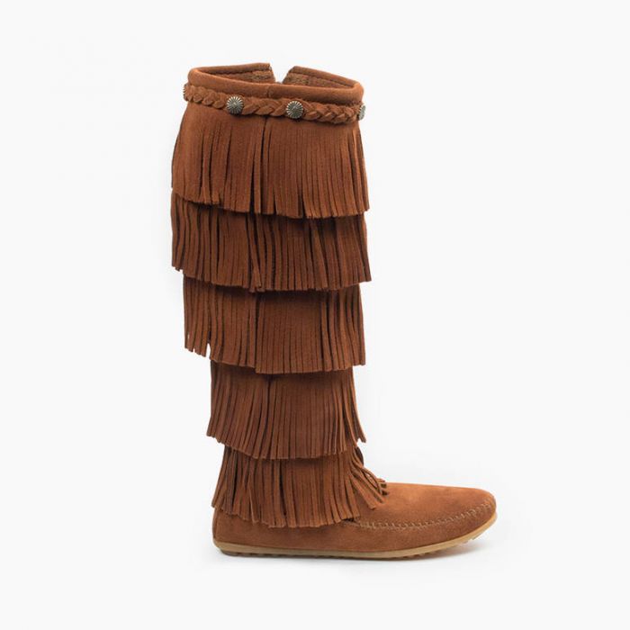 Minnetonka Brown 5-layer Fringe Boot Moccasins - Dudes Boutique