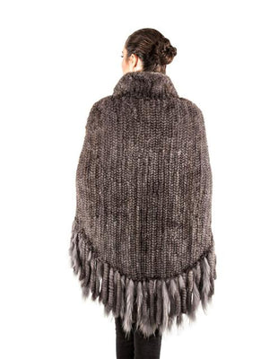 Volare Knitted Mink Poncho with Zipper & Fringes - Dudes Boutique