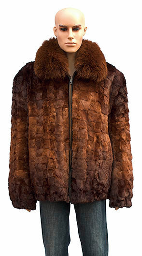 Winter Fur Men's Cognac Diamond Cut Mink Bomber Fur Coat - Dudes Boutique