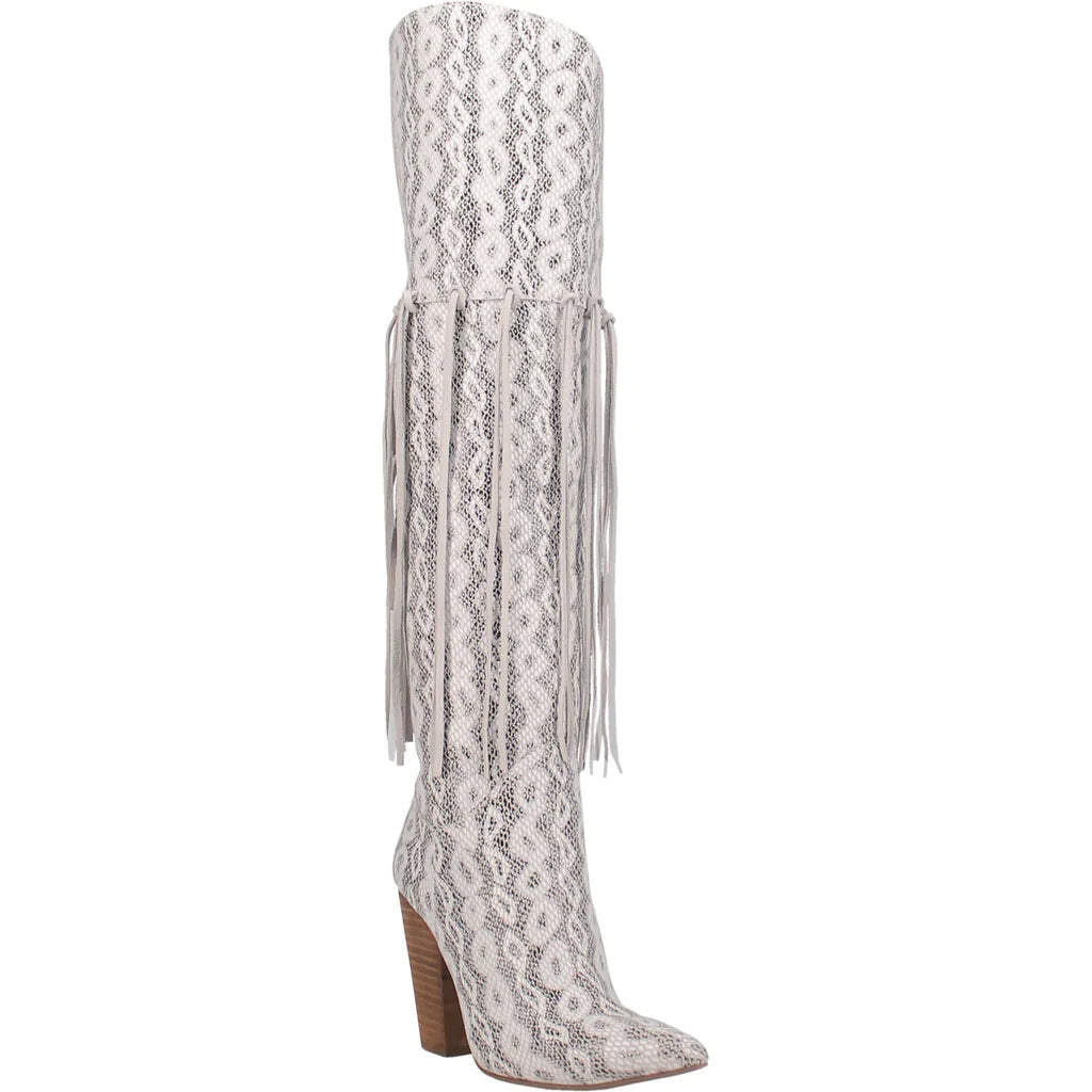 Dingo Women's "Kitty Kat" White Fringe Cowboy Boots - Dudes Boutique