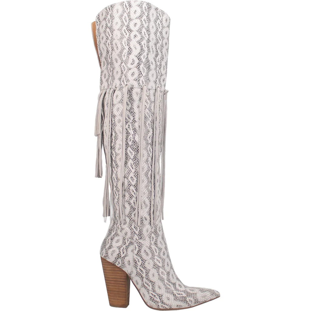 Dingo Women's "Kitty Kat" White Fringe Cowboy Boots - Dudes Boutique
