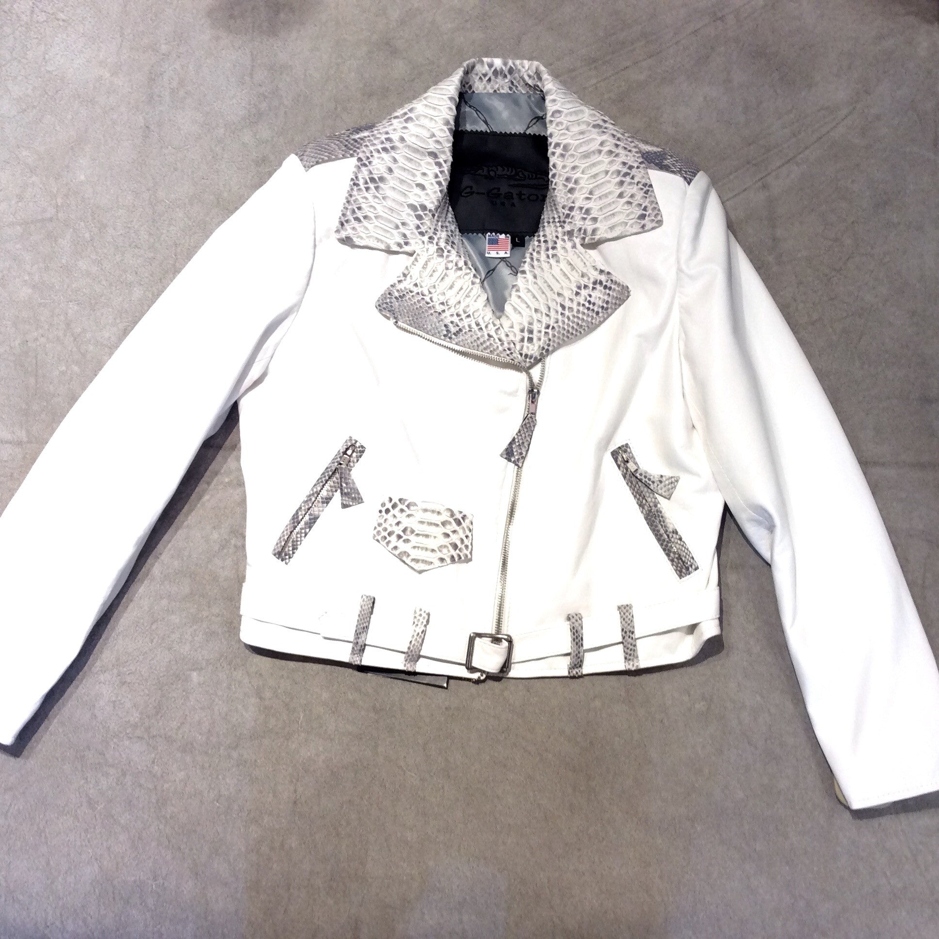G-Gator 1033 White Python and Lambskin Biker Jacket - Dudes Boutique