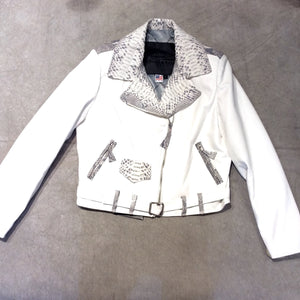 G-Gator 1033 White Python and Lambskin Biker Jacket - Dudes Boutique
