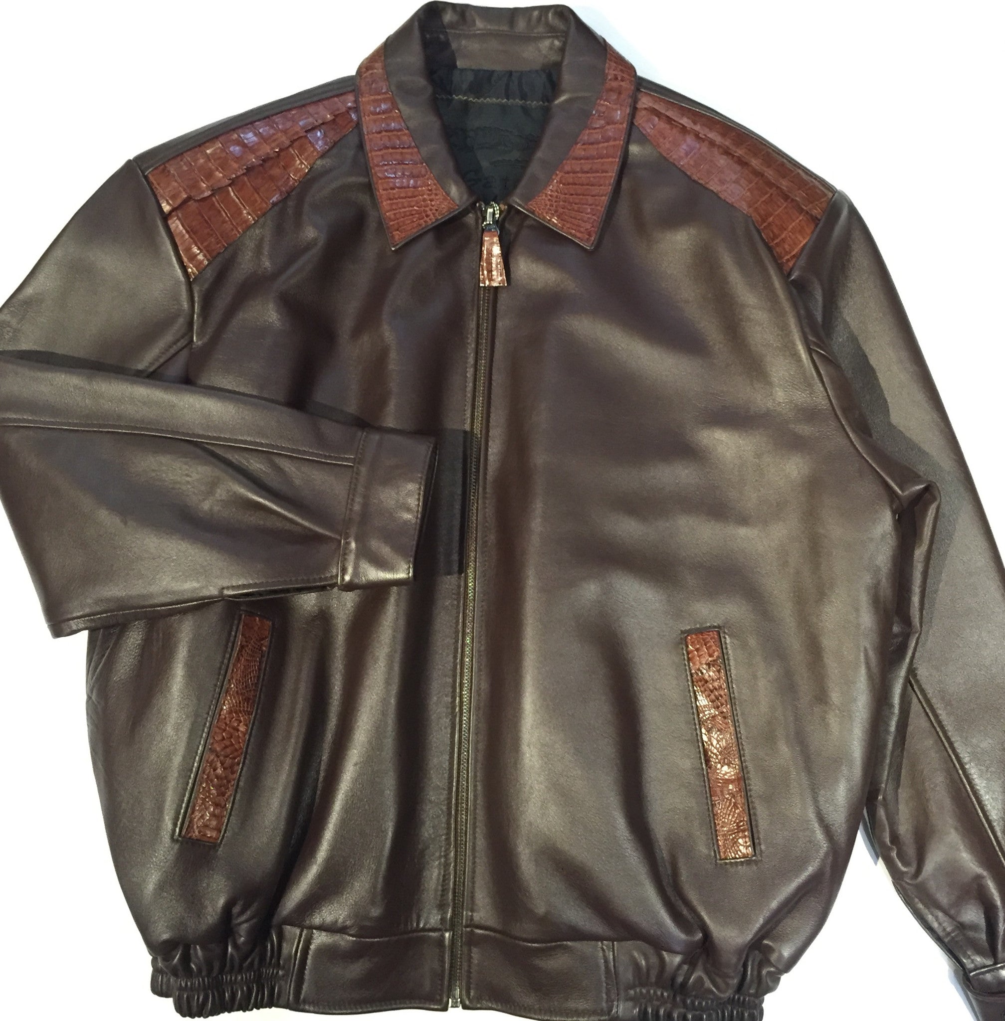 Kashani Chocolate Alligator/Lamb Bomber Jacket - Dudes Boutique