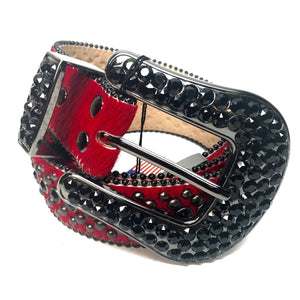 b.b. Simon Black Red Pony Hair Crystal Belt - Dudes Boutique