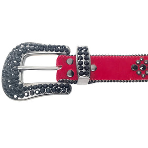 b.b. Simon Black Red Pony Hair Crystal Belt - Dudes Boutique